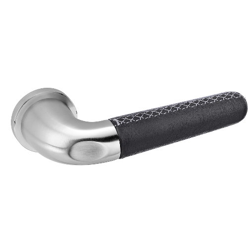 JNF DRIVE V stainless steel and black natural leather lever handle