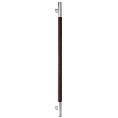 SKIII brushed stainless steel and natural leather pole pull handle