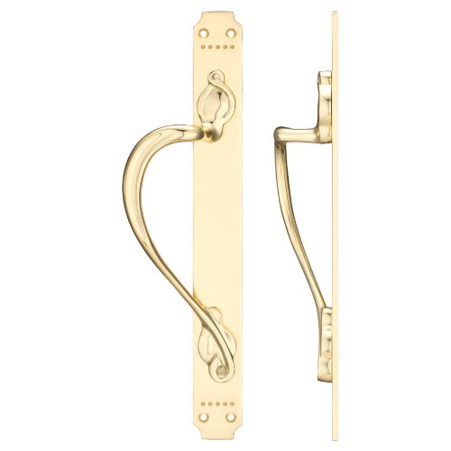Fulton and Bray Cast Brass Pull Handle with Art Nouveau Backplate