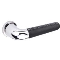 JNF DRIVE V stainless steel and black natural leather lever handle