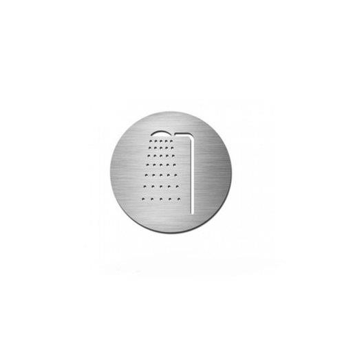 Brushed stainless steel circular shower symbol disc