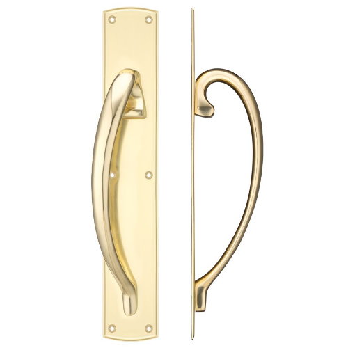 Fulton and Bray Cast Brass Handed Large Pull Handle with Backplate