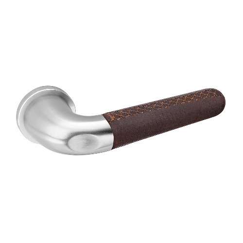 JNF DRIVE II stainless steel and brown natural leather lever handle